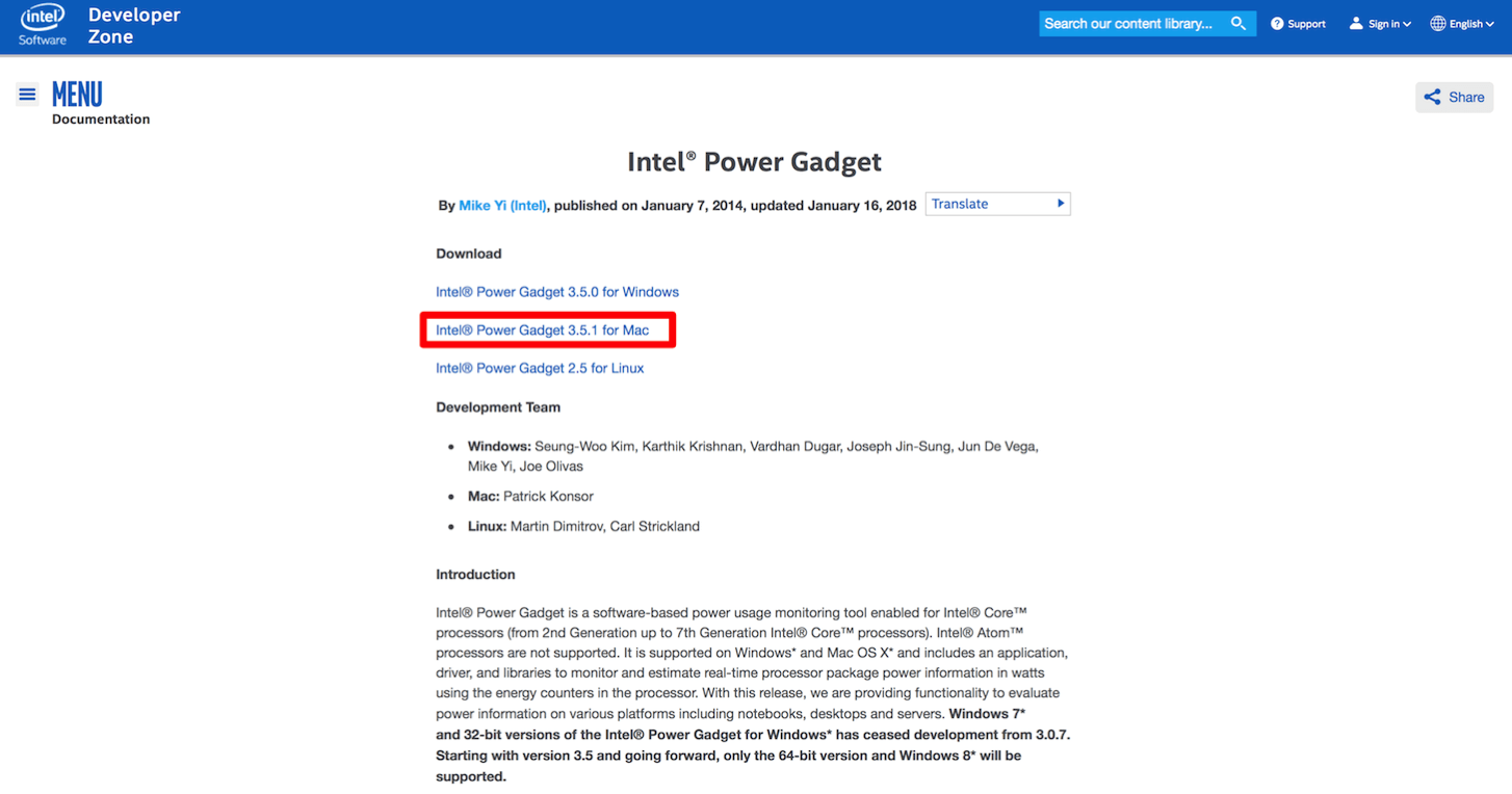 Intel Power Gadget mac 1